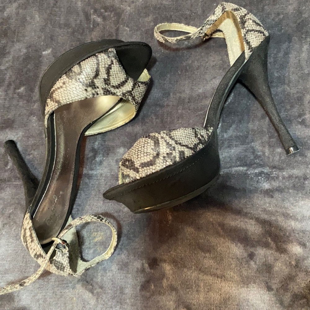 Snake skin suede heels